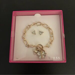 GUESS Gold Bracelet and Earring Set Butterfly Charm Toggle NEW